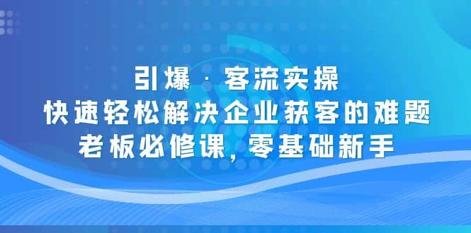 引爆客流实操：快速轻松解决企业获客的难题，老板必修课，零基础新手