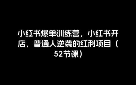小红书爆单训练营，小红书开店，普通人逆袭的红利项目（52节课）