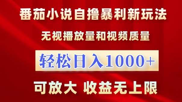 番茄小说自撸暴莉新玩法，无视播放量，轻松日入1k，可放大，收益无上限【揭秘】