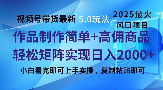 （14191期）视频号带货最新5.0玩法，作品制作简单，当天起号，复制粘贴，轻松矩阵...