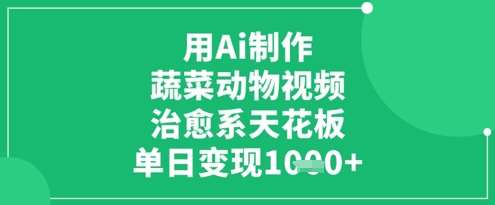 用Ai制作蔬菜动物视频，治愈系天花板，单日变现1k