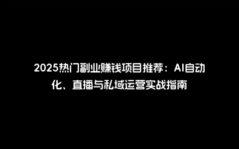 2025热门副业赚钱项目推荐：AI自动化、直播与私域运营实战指南