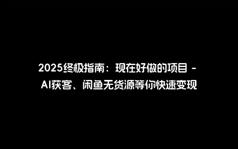 2025终极指南：现在好做的项目 - AI获客、闲鱼无货源等你快速变现