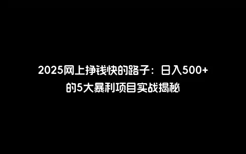 2025网上挣钱快的路子：日入500+的5大暴利项目实战揭秘