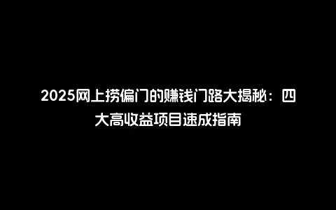 2025网上捞偏门的赚钱门路大揭秘：四大高收益项目速成指南