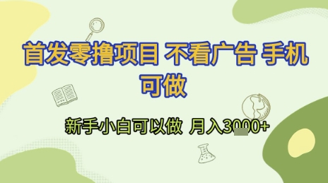 首发零撸项目 不看广告 手机可做 新手小白可以做  月入3k+