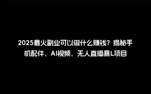 2025最火副业可以做什么赚钱？揭秘手机配件、AI视频、无人直播暴L项目
