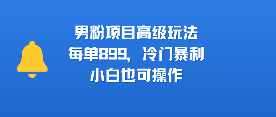 男粉项目高级玩法，每单899，冷门暴L，小白也可操作