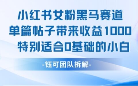 小红书女粉黑马赛道单篇帖子带来收益1k+，特别适合0基础的小白