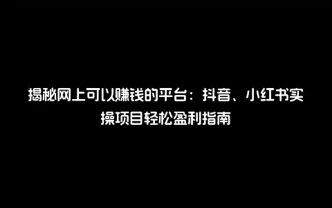揭秘网上可以赚钱的平台：抖音、小红书实操项目轻松盈利指南