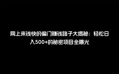 网上来钱快的偏门赚钱路子大揭秘：轻松日入500+的秘密项目全曝光