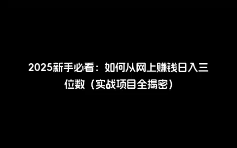 2025新手必看：如何从网上赚钱日入三位数（实战项目全揭密）