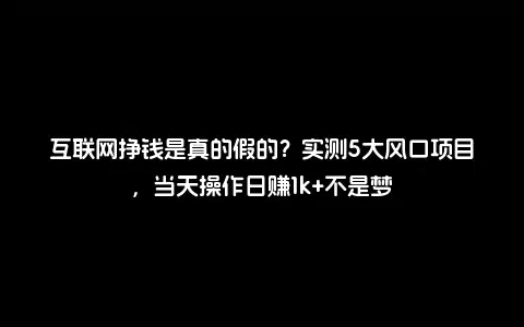 互联网挣钱是真的假的？实测5大风口项目，当天操作日赚1k+不是梦
