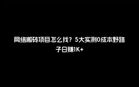 网络搬砖项目怎么找？5大实测0成本野路子日赚1K+