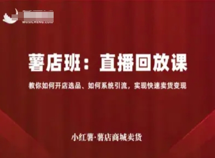 小红薯薯店商城卖货直播回放课，教你如何开店选品、如何系统引流，实现快速卖货变现
