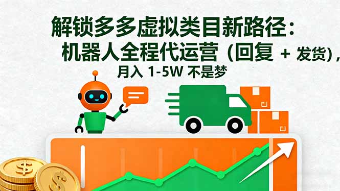 解锁多多虚拟类目新路径：机器人全程代运营（回复 + 发货），月入 1-5W...