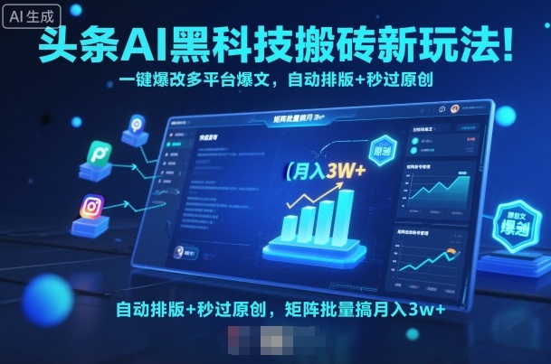 头条AI黑科技搬砖新玩法！一键爆改多平台爆文，自动排版+秒过原创，矩阵批量搞月入3w+