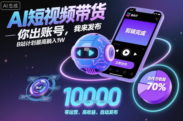 AI短视频带货，你出账号，我来发布，B站计划最高躺入1W