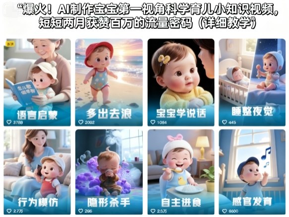 AI制作宝宝第一视角科学育儿小知识视频实操指南：实测两月获百万赞的变现方法