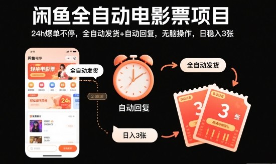 闲鱼电影票项目实操：自动化发货回复策略，稳定变现被动收入