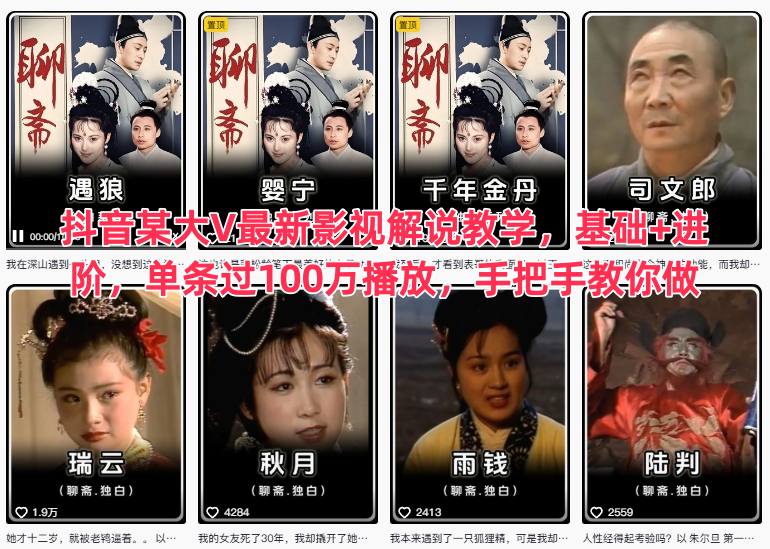 抖音某大V影视解说实战教程：基础+进阶，单条视频100步骤万+播放案例解析与变现指南