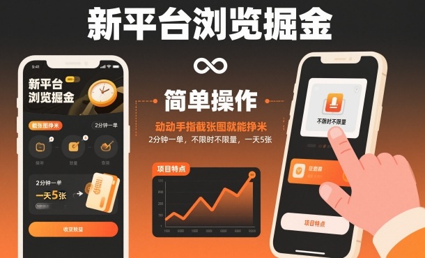 新平台浏览掘金实测：截图变现方法，2分钟一单，灵活操作指南