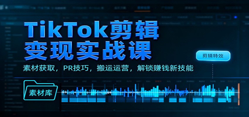 TikTok剪辑变现实战课：素材获取、PR技巧与搬运运营，打造变现新技能