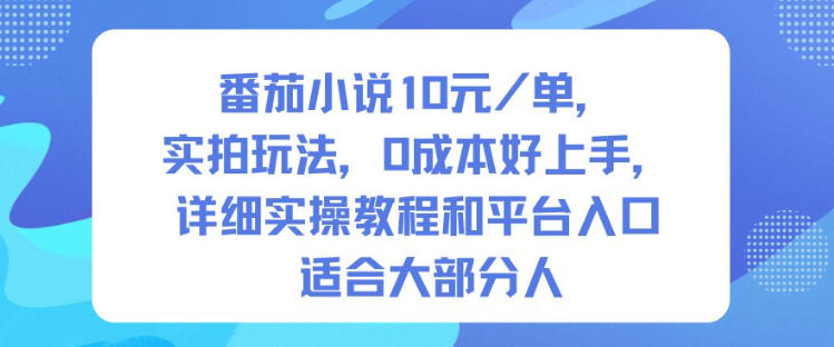番茄小说每单收益实测玩法，低成本好上手，详细实操教程和平台入口适合大多数人