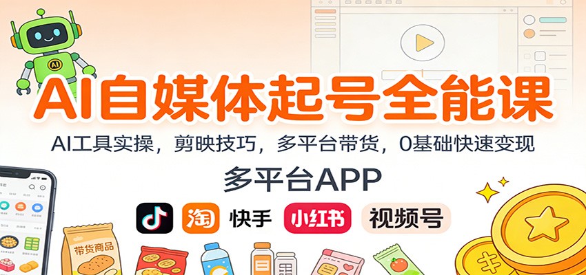 AI自媒体起号实战指南：AI工具实操、剪映技巧、多平台带货与0基础变现方法