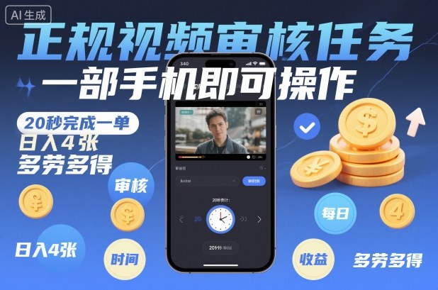 正规视频审核项目实操：手机操作快速完成，变现可观多劳多得