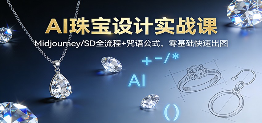 AI珠宝设计变现实战课：Midjourney/SD全流程+咒语公式，零基础快速出图案例