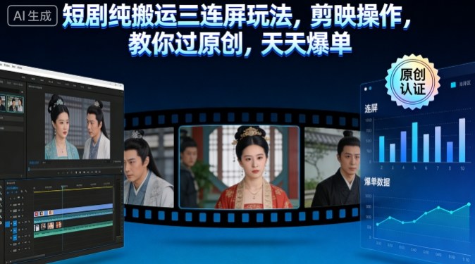 短剧剪辑三连屏实操方法：剪映操作指南，轻松过原创实现稳定变现