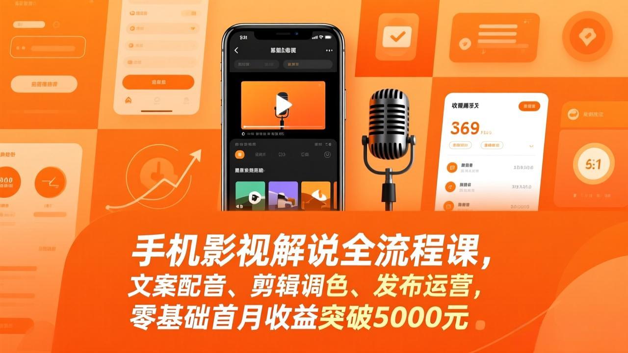 手机影视解说全流程实操课：文案配音、剪辑调色、发布运营，零基础首月变现攻略-网赚利基市场