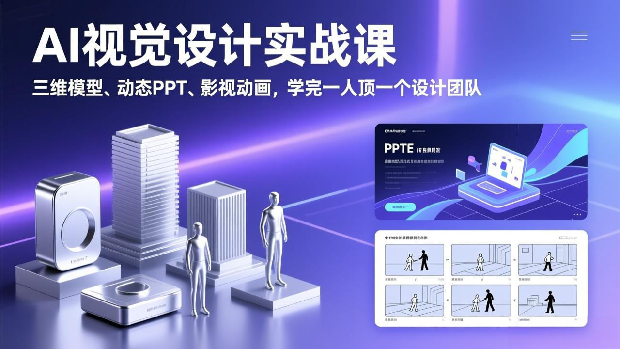 AI视觉设计实战课：三维模型、动态PPT、影视动画高效变现指南