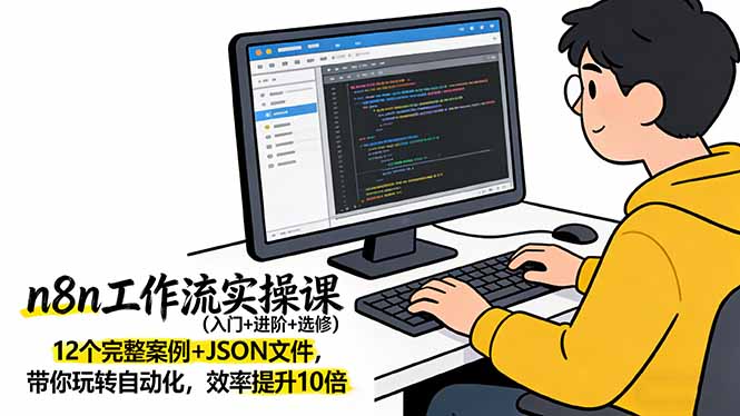 n8n自动化变现实战课（入门+进阶+选修）：12个完整案例+JSON文件，助你高效提升工作流效率