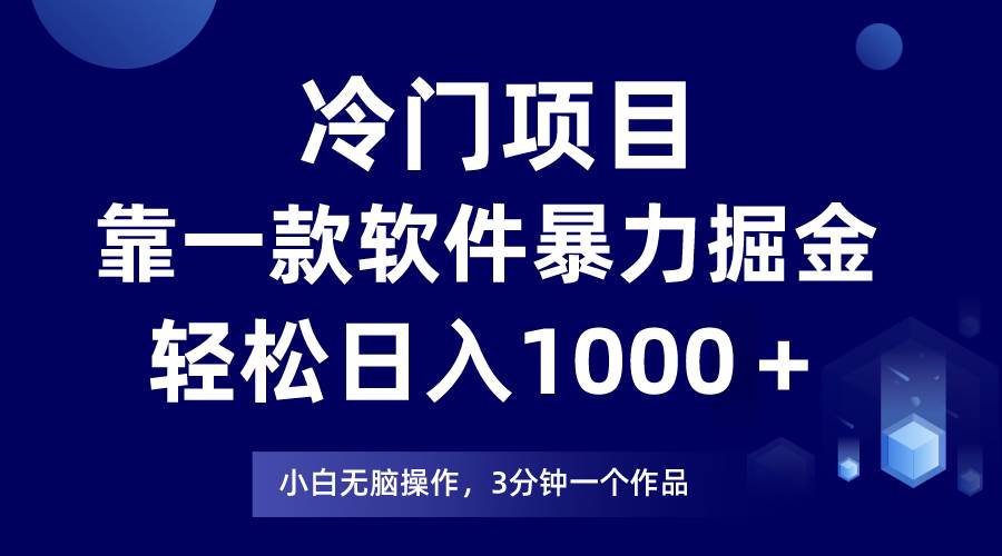 冷门项目靠一款软件，掘金日入1000＋，小白轻松上手