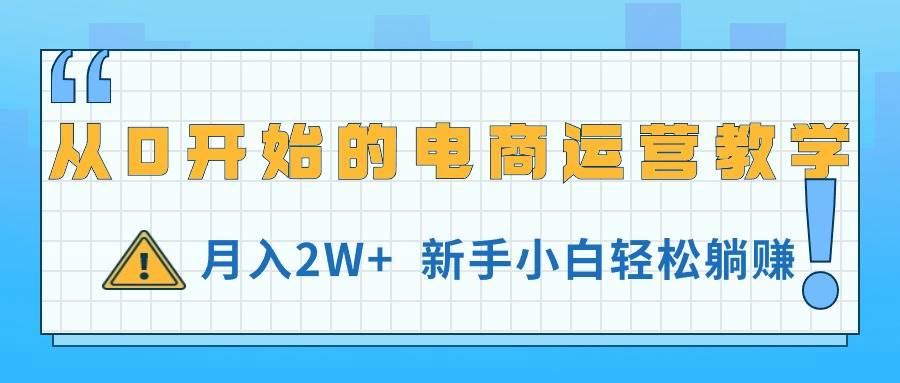 从0开始的电商运营教学，月入2W+，新手小白轻松躺挣